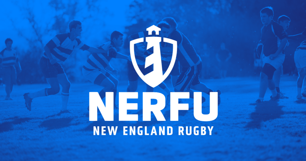 nerfu logo over blue rugby players