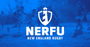 nerfu logo over blue rugby players